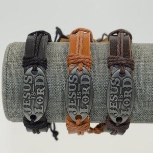 3-Pack "Jesus Is Lord" Leather Bracelets